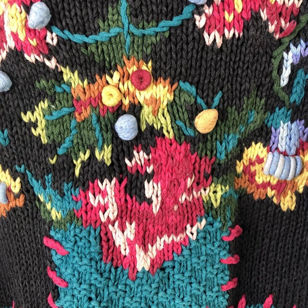 Vintage Cullinane Sweater Womens M Multicolor Floral Patchwork Chunky Knit Artsy - Picture 14 of 16